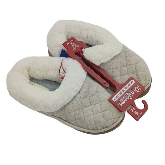 Slippers Fur Lined Soft Memory Foam Cream Tan Scuff Womens Size 5/6 - Picture 1 of 5